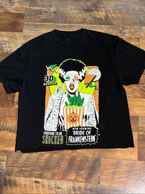 Black 'Bride of Frankenstein' 3D Horror Graphic Tee cropped